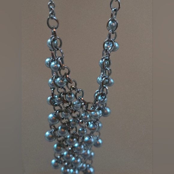 Silver Tone Bib Necklace Beads Chain Statement Layering - Picture 4 of 7